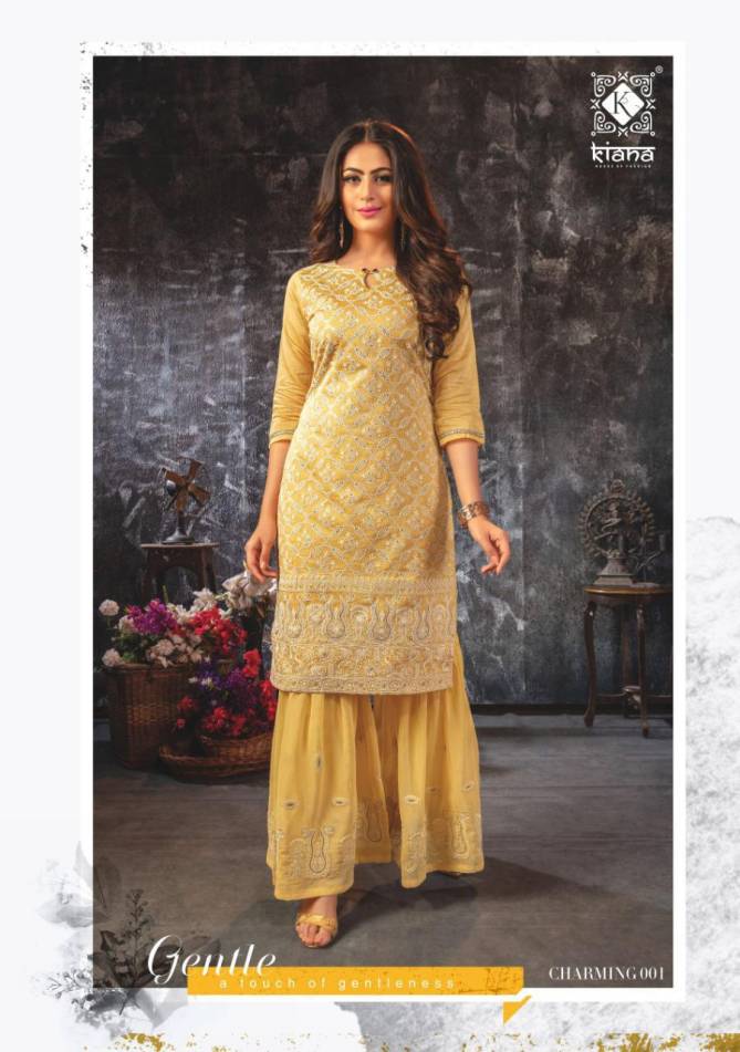 KIANA CHARMING Latest Fancy Wedding Wear Georgette Chanderi Silk and Mal Cotton with Lucknowi work wid sarara pent And dupatta Readymade Collection