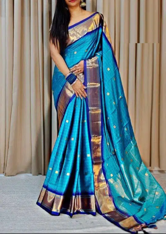 Aab Checks Butti Aura Cotton Silk Saree Manufacturer 