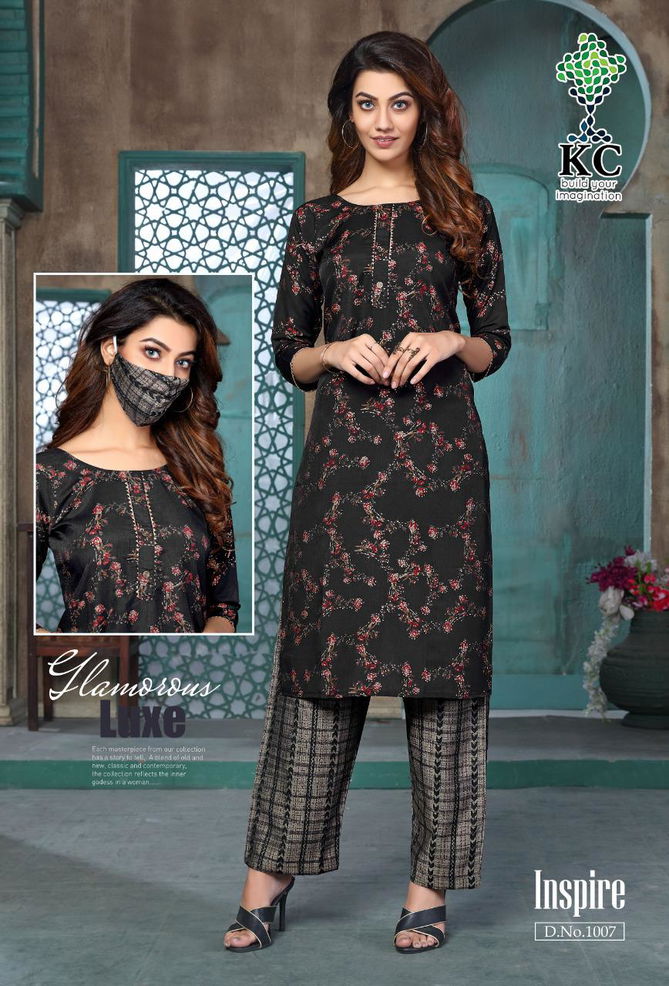 Kc Inspire Latest Designer Party Wear Printed Rayon Kurti With Bottom Collection