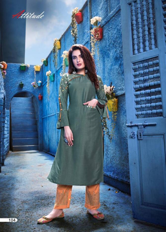 Attitude SHOW- ME Chinon Soft Silk Embroidered Premium Series of Kurti with Pant Classsy Style With it's Eye-Catching & Wonderful Collection