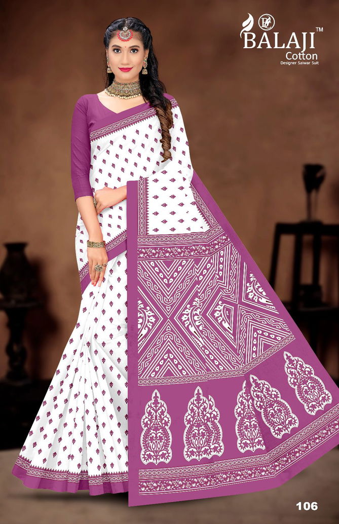 White Butti By Balaji Daily Wear Printed Cotton Sarees Suppliers In India