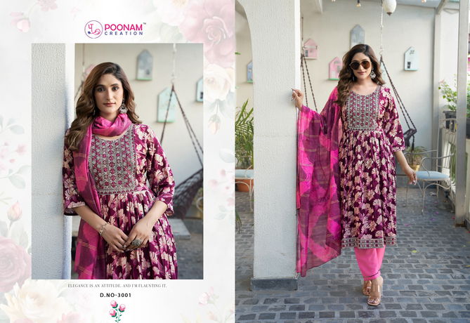 Sara Vol 3 By Poonam Rayon Foil Printed Kurti With Bottom Dupatta Wholesale Online