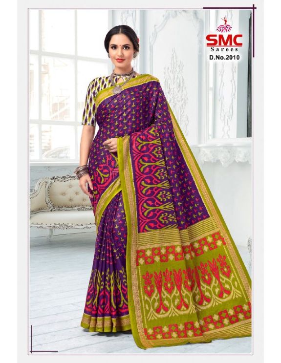 Smc Ikkat Casual Daily Wear Cotton Printed Designer Saree Collection