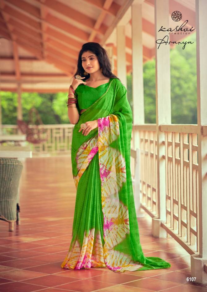 Kashvi Aranya Silk Chiffon With Goti Lace Printed Designer Saree Collection
