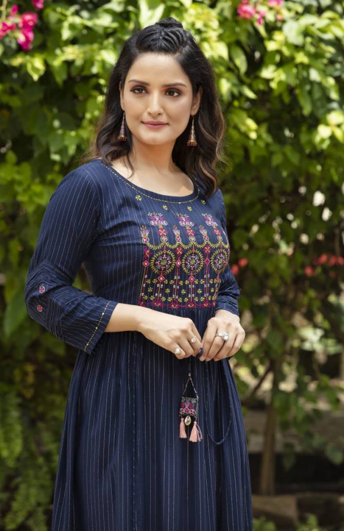 Ashmi Ghoomar New Exclusive Wear Rayon Long Designer Anarkali Kurti Collection