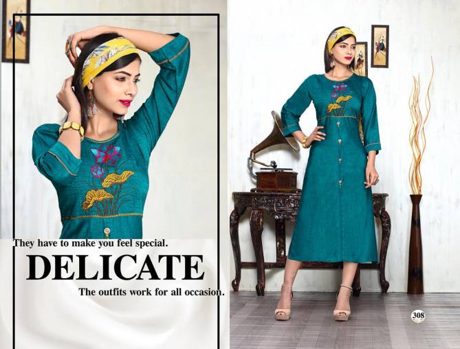 Trendy Melody 2 Heavy Rayon Hot Fix Butta Work Latest Designer Party Wear Stylish Kurtis Collections
