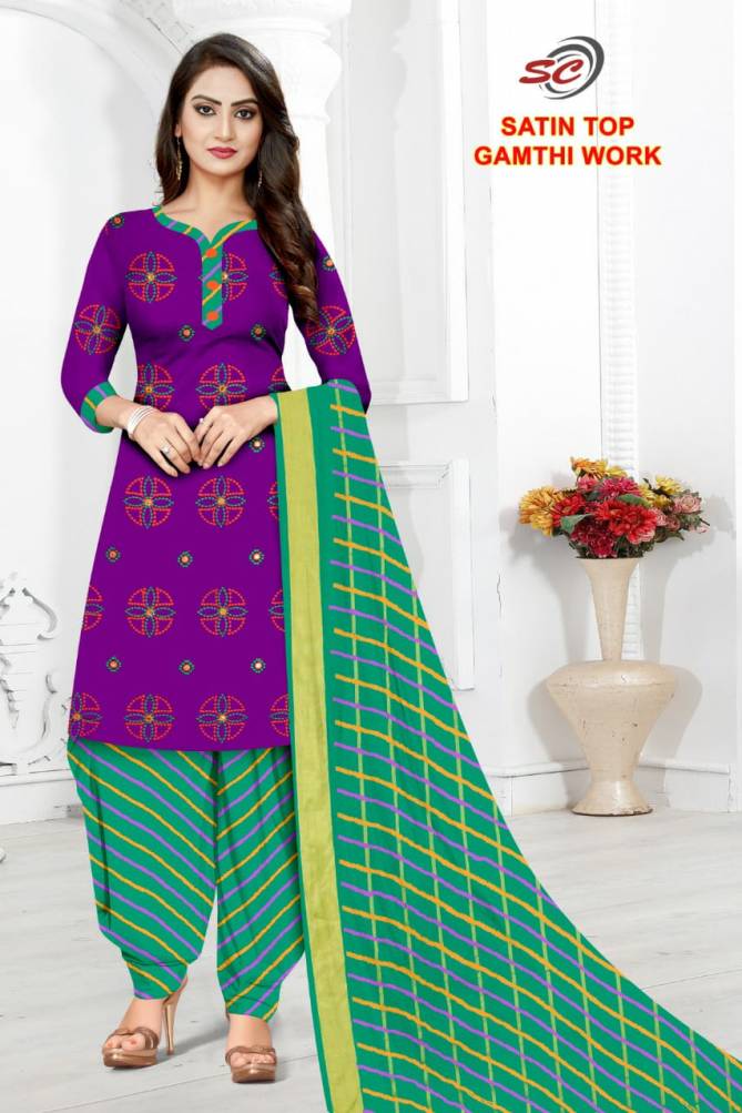 Sc Satin Top Gamthi Work Regular Wear Cotton Printed Designer Dress Material Collection
