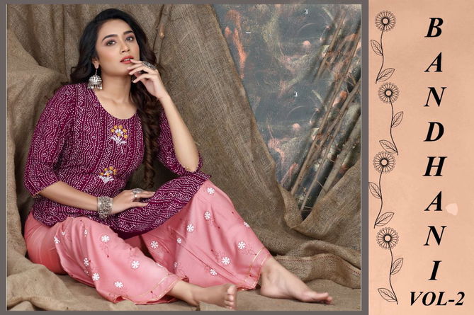 Beauty Queen Bandhani 2 Fancy Casual Wear Rayon Kurti With Bottom Collection