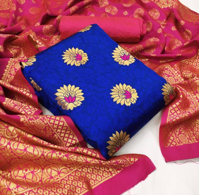 Banarasi Silk Dress 32 Fancy Casual Wear Banarasi Silk Top With Jacquard Weaving Dupatta Dress Material Collection
