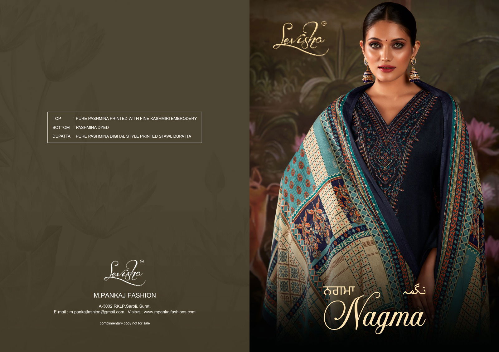 Nagma By Levisha Pashmina Kurti Bottom Dupatta Dress Material Catalog