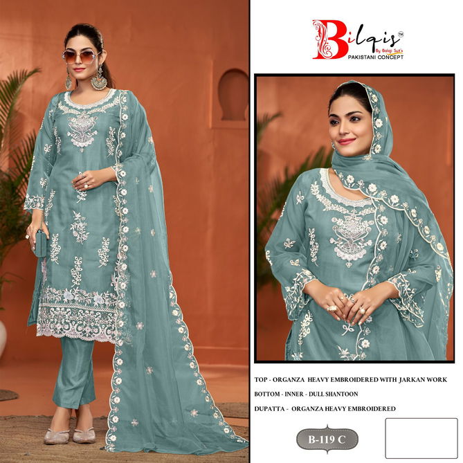 Bilqis B 119 A To D Organza Pakistani Suits Exporters In India