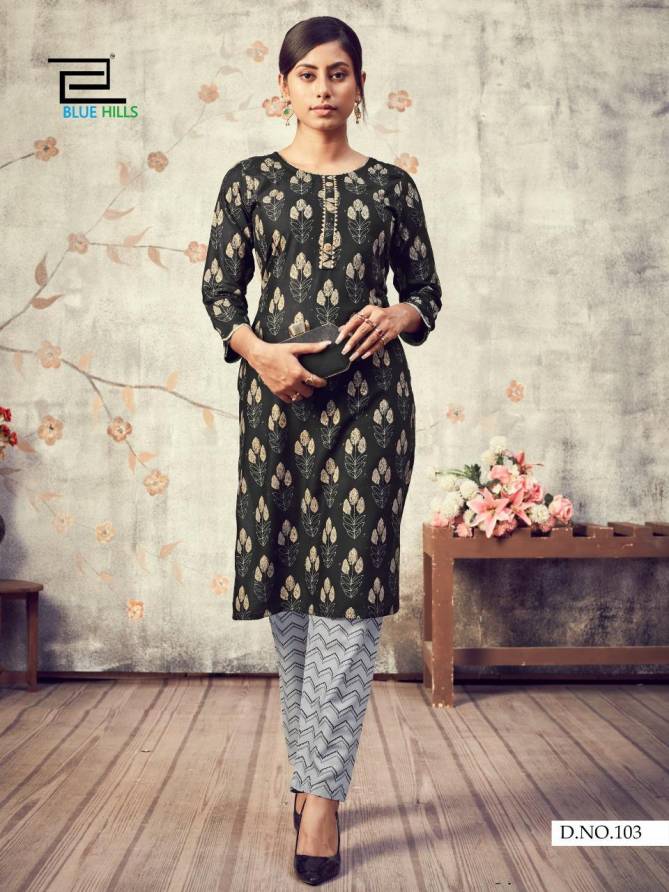 Blue Hills Jasmine 1 Latest Fancy Casual Wear Designers Rayon Printed Kurtis With Bottom Collection

