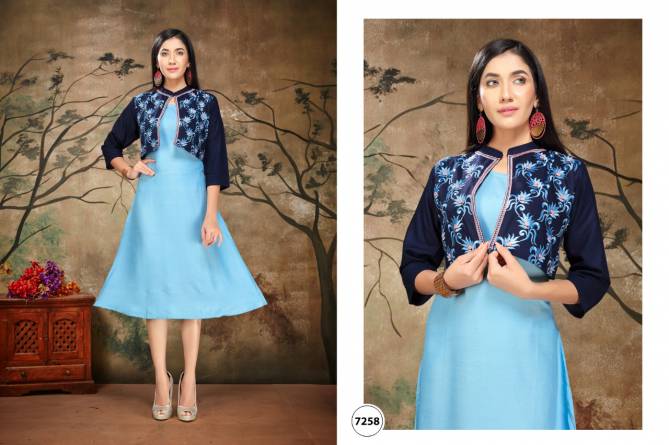 Ft Vijaya Latest Fancy Designer Ethnic Wear Rayon Jacket Designer Kurtis Collection
