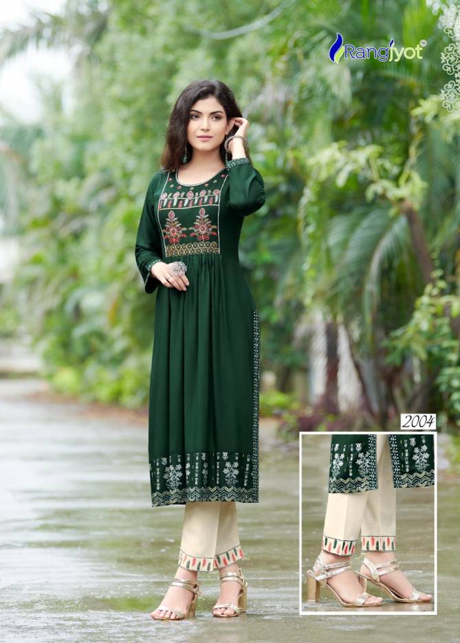 Rangjyot Maria 1 Ethnic Wear Rayon Designer Latest Kurti With Bottom Collection
