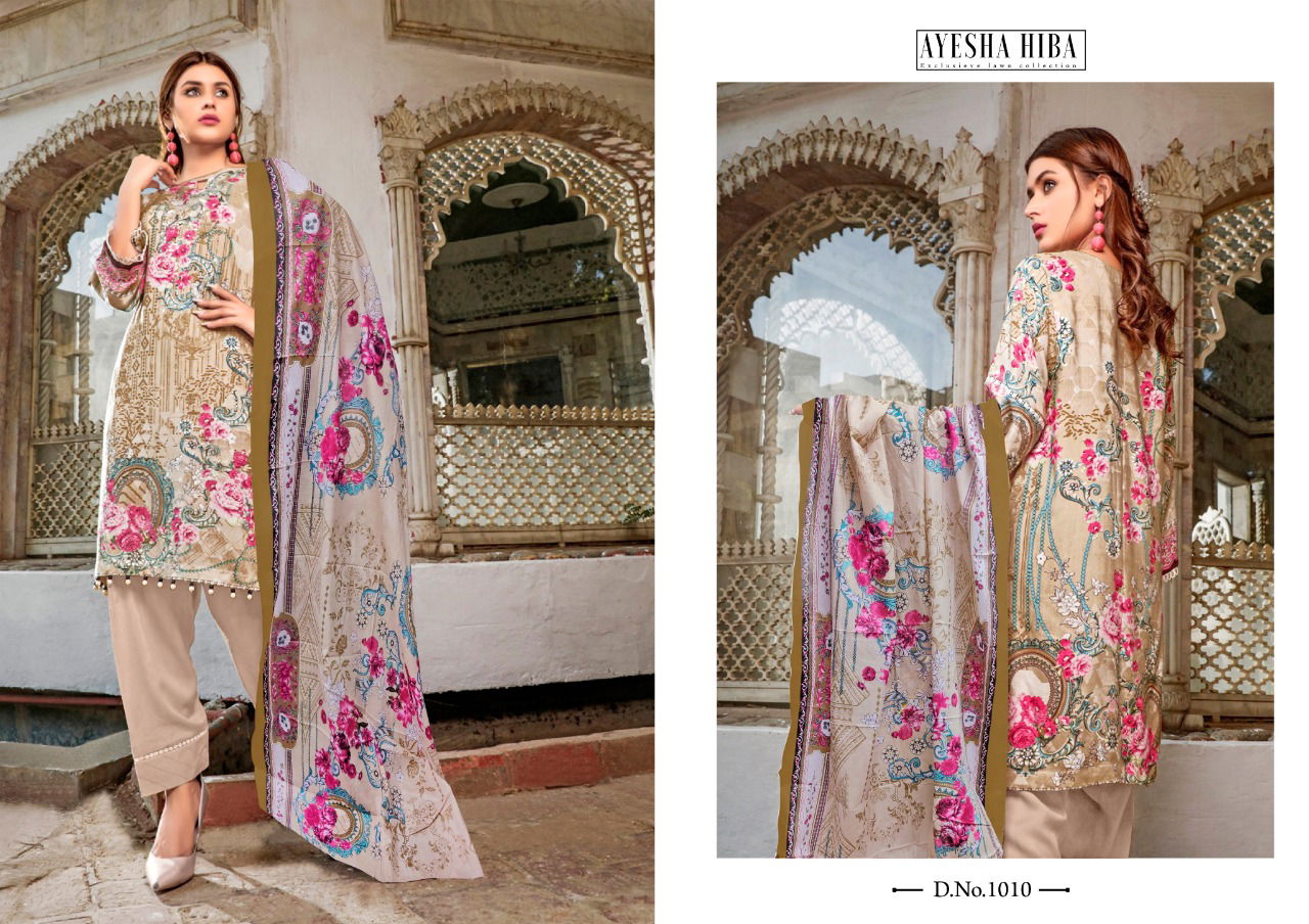 Ayesha Hiba Latest Fancy Designer Casual Wear Lawn Cotton Karachi Dress Materials Collection
