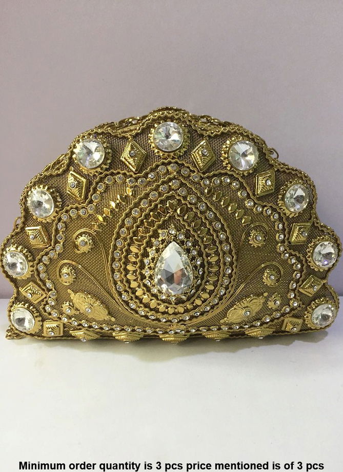 Bridal Stylish Metal Handbag Collection With Diamond And Kundan Work