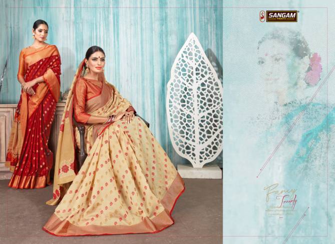 Sangam Madras Handloom Latest Deaigner Fancy Wedding Wear Printed Handloom Cotton Silk Sarees Collection
