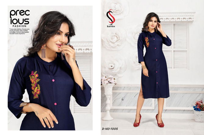 Ss Purvi 5 Latest Designer Heavy Rayon Casual Wear Embroidered Kurti Collection 