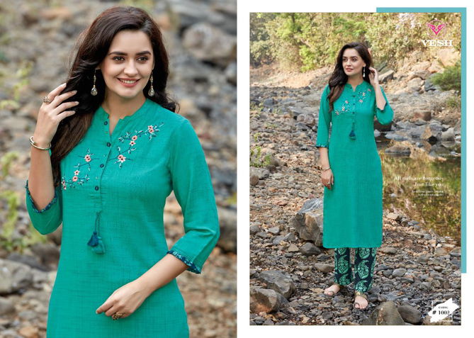 Vesh Saheli Latest Fancy Designer Casual Wear Rayon Worked  Kurtis With Bottom Collection
