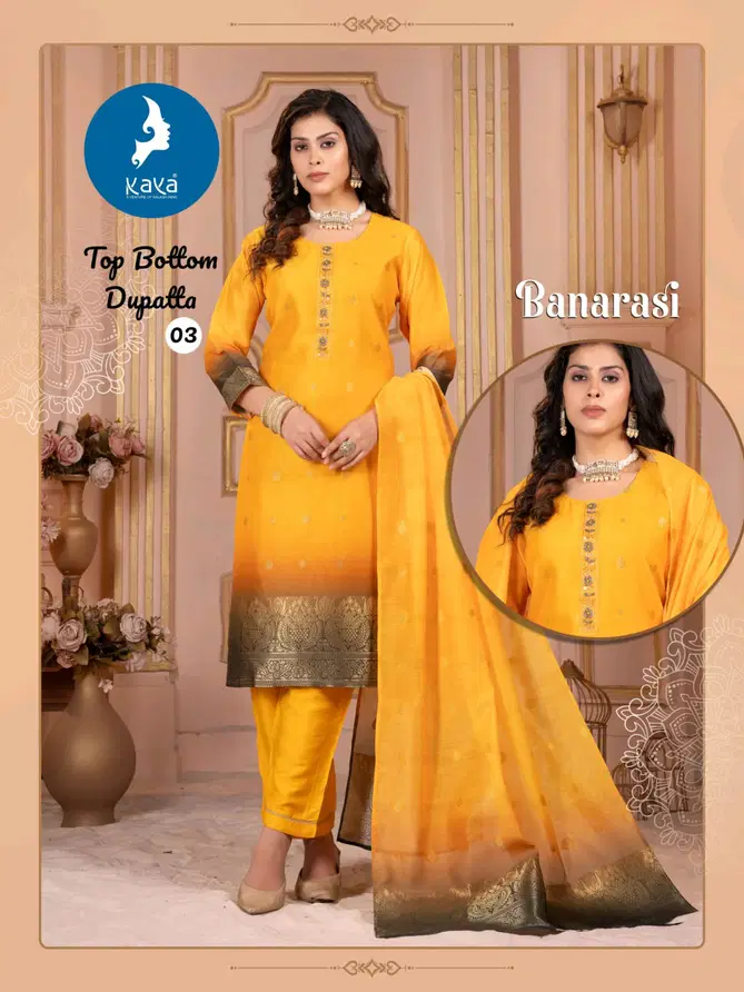 Banarasi By Kaya Chanderi Jacquard Kurti With Bottom Dupatta Wholesale Online