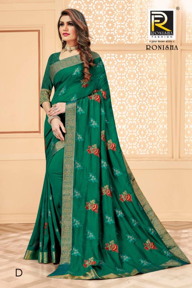 Ronisha Media Latest Fancy Designer Festive Wear Vichitra Silk Embroidery Worked Designer Saree Collection
