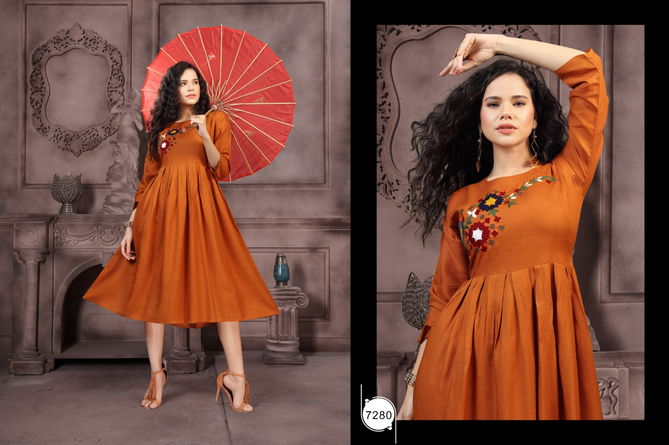 Ft Lollipop Latest Fancy Designer Embroidery Rayon Casual Wear Anarkali Kurtis Collection
