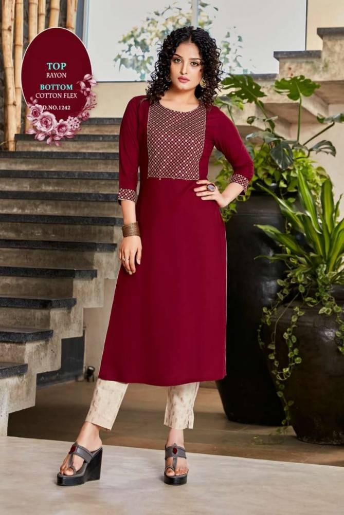 Pant 6 Desinger fancy latest Casual Wear Rayon Kurti With Bottom Collection
