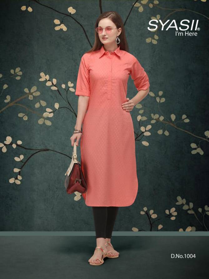 Syasii Classic 1 Latest Fancy Regular Wear Straight Cut Doby Aura Cotton Kurti Collection
