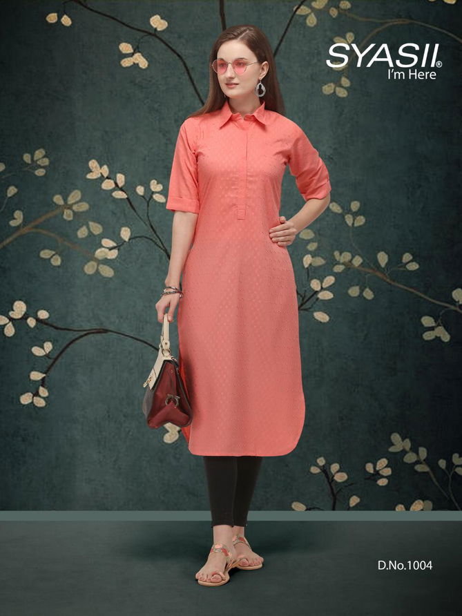 Syasii Classic 1 Latest Fancy Regular Wear Straight Cut Doby Aura Cotton Kurti Collection
