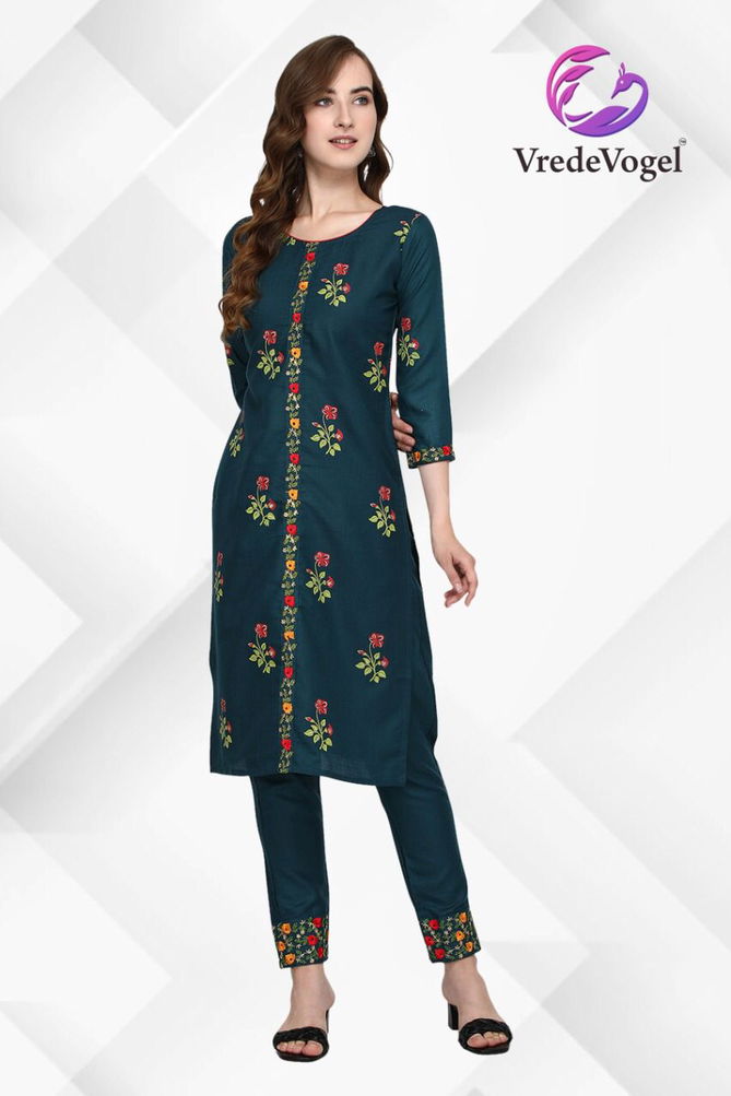 Vv Fabulous Latest Designer Casual Wear Cotton Embroidery Kurtis With Bottom Collection
