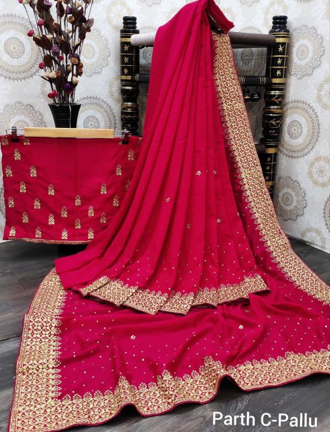 Bt 8 Fancy Festive Wear Vichitra Silk with Heavy Embroidery Worked Border Sarees Collection