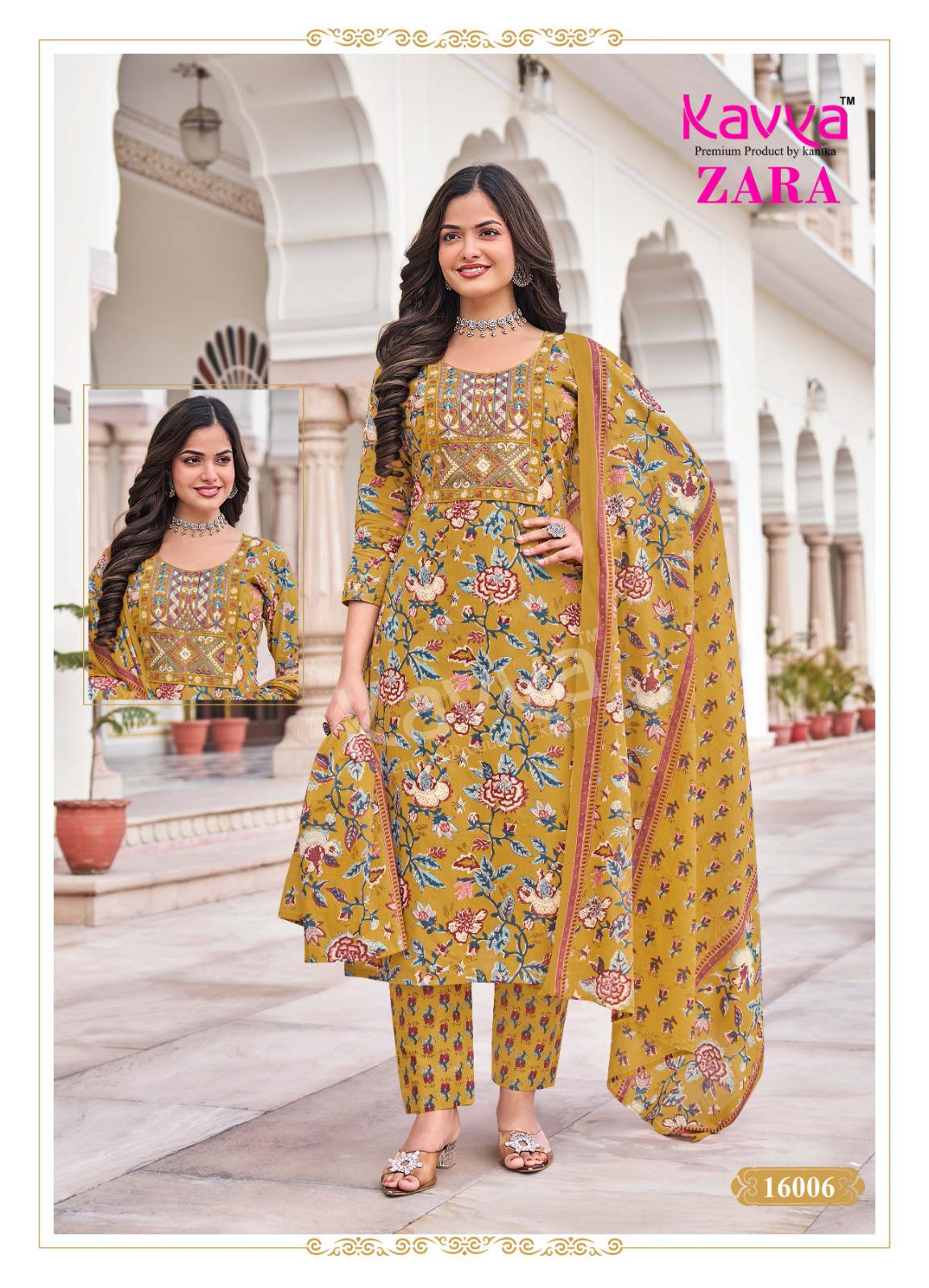 Zara Vol 16 By Kavya Cambric Cotton Embroidery Kurti With Bottom Dupatta Suppliers In India