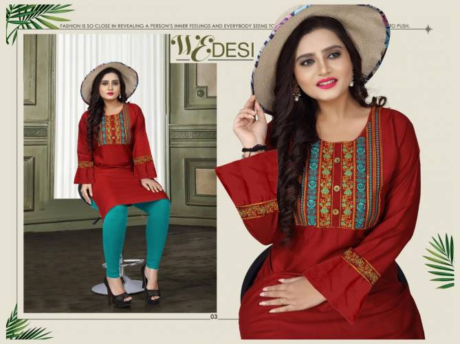 Aagya Wedesi 4 Fancy Ethnic Wear Rayon Designer Latest Kurti Collection