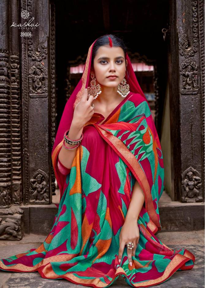 KASHVI DHWANI Latest fancy Designer Casual wear Printed  Georgette With Fancy Border Saree Collection