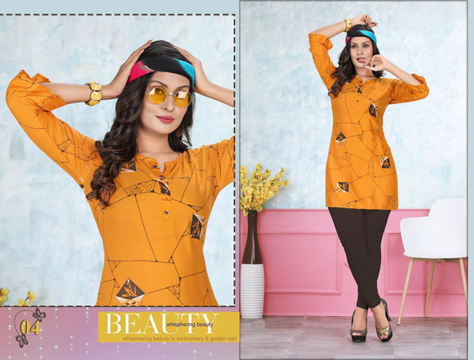 Trendy Aktara Regular Latest Designer Casual Wear Heavy Rayon Crepe Printed Kurtis Collection