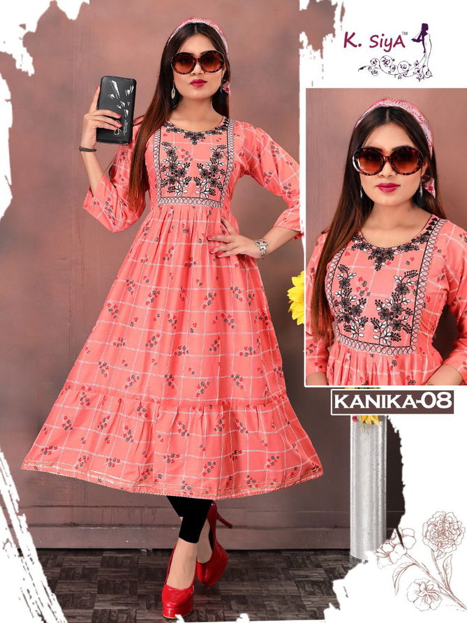 K Siya Kanika Fancy Ethnic Wear Rayon Printed Anarakli Kurti Collection