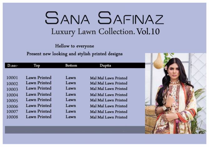 Sana Safinaz Luxury Lawn Collection 10 Designer Casual Wear Cotton  Karachi Dress Materials Collection
