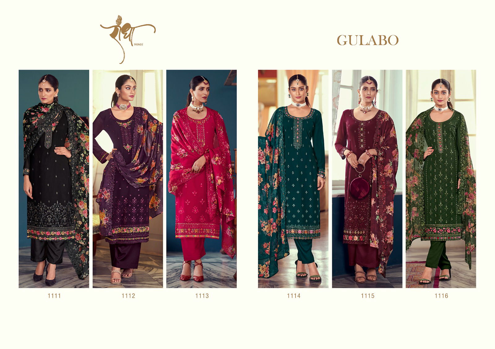 Radha Gulabo Georgette Embroidery Printed Salwar Suit Catalog
