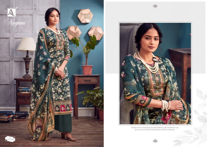 Alok Nagma Designer Pure Zam Digital Print with Swarovski Diamond Work Top With Four Side Less Dupatta Dress Material Collection