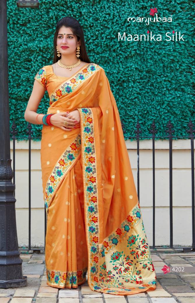 Manjubaa Maanika Latest Designer Pure Silk Casual Wear Printed Sarees Collection
