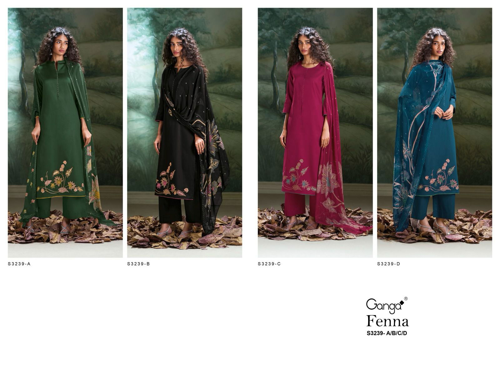 Fenna 3239 By Ganga Cotton Silk Embroidery Dress Material Orders In India