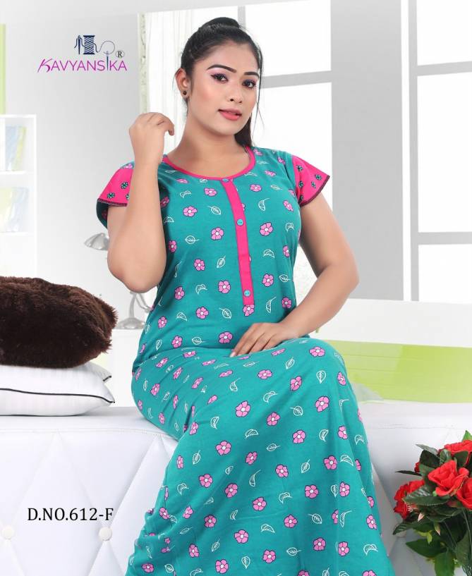 KAVYANSIKA VOL-612 Latest Collection Of Printed Premium Hosiery Nighty With Embroidery Collection