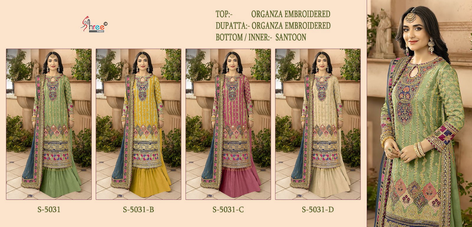 S 5031 By Shree Fabs Organza Designer Salwar Suits Wholesalers In Delhi