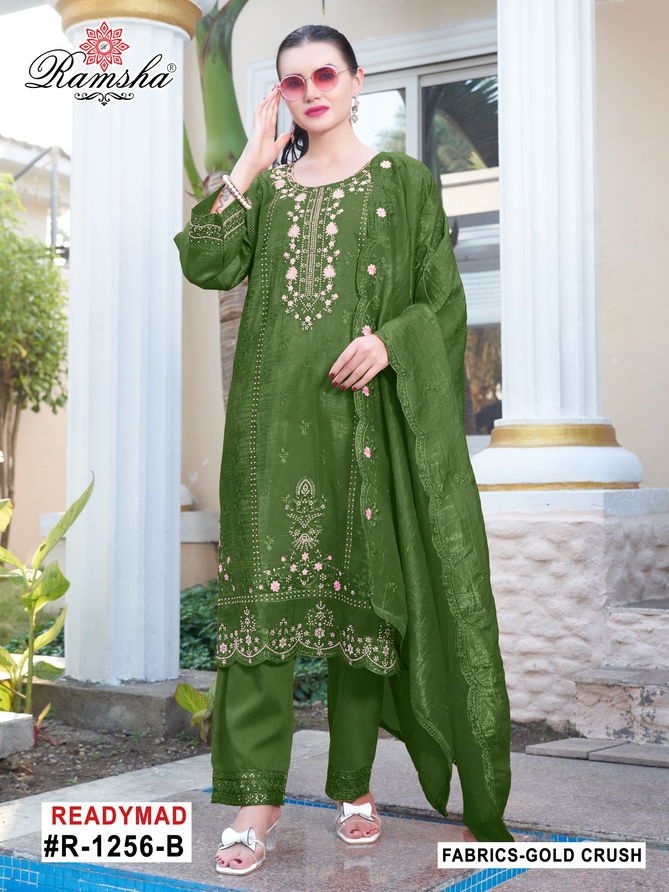 R 1256 Nx By Ramsha Gold Crush Readymade Suits Wholesalers In Delhi