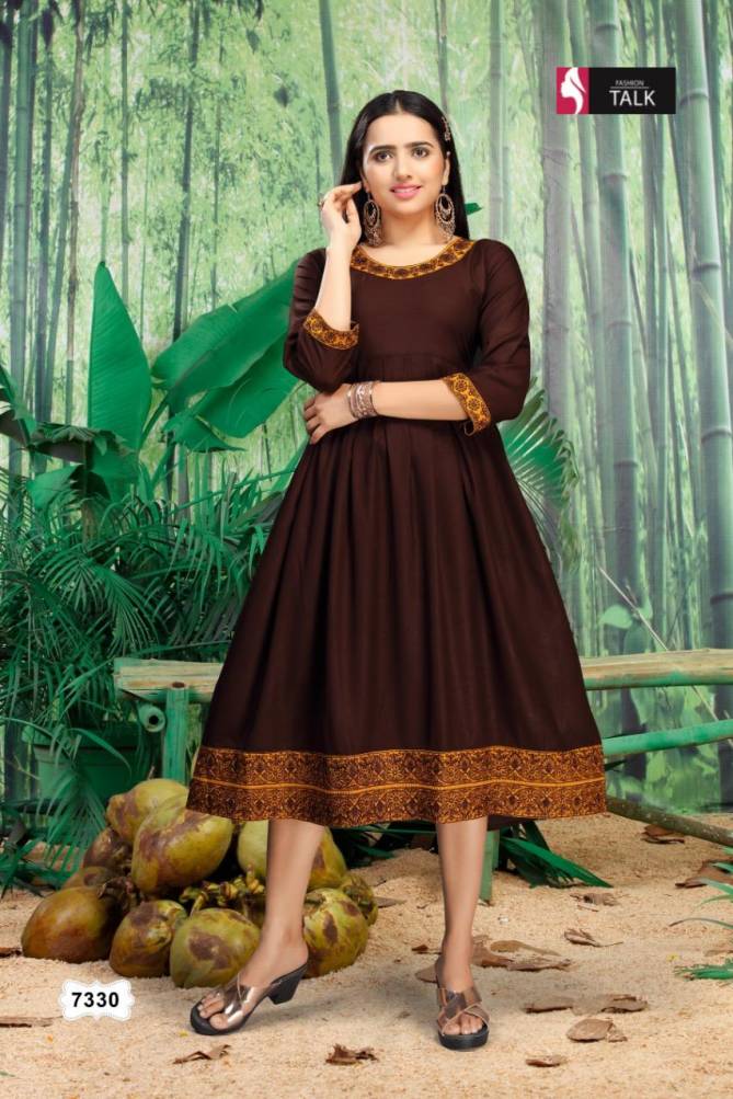 Ft Kajol Flair Embroidred Latest Fancy Designer Casual Wear Rayon Kurti Collection
