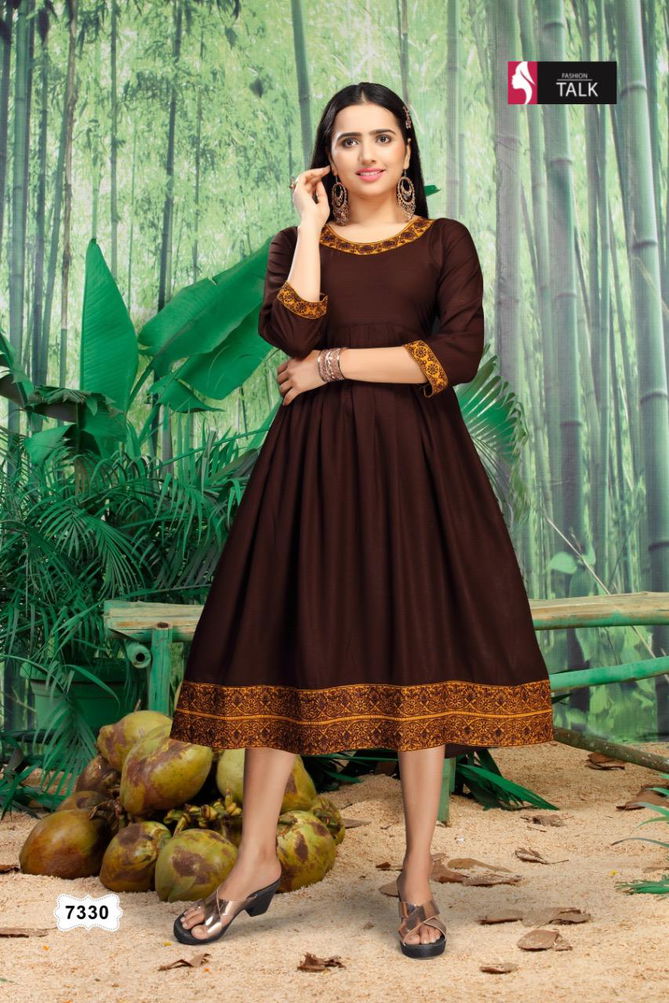 Ft Kajol Flair Embroidred Latest Fancy Designer Casual Wear Rayon Kurti Collection
