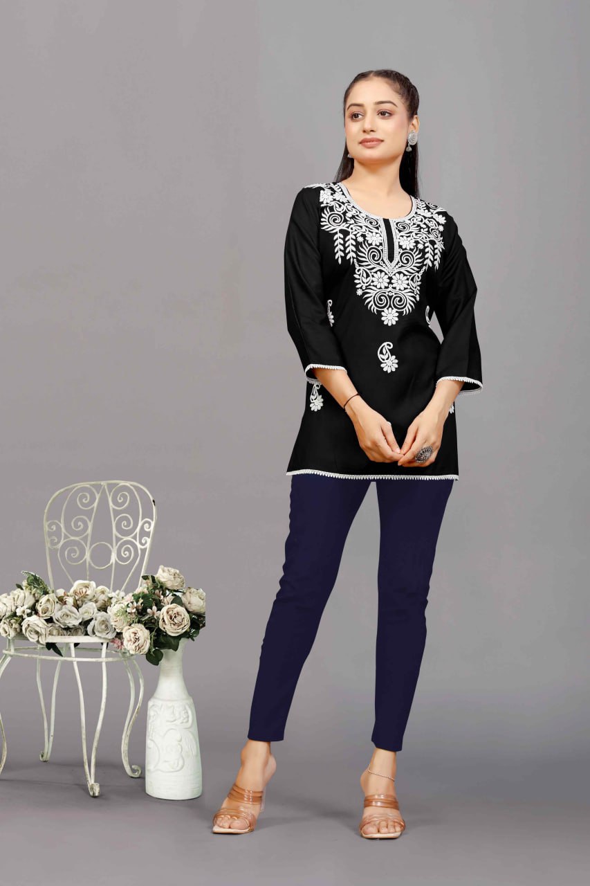 NSF Hello Rayon Chikankari Embroidery Ladies Top Wholesale Online