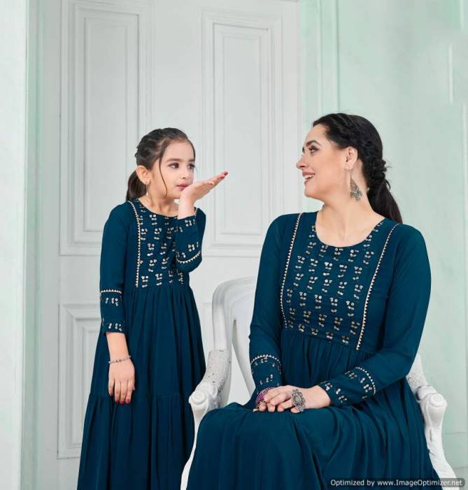 Zuri Mom And Daughter Kurti Ethnic Wear Heavy Blumming Georgette Embroidery Exclusive look with Gota patti Lace Designer Kurtis Collection
