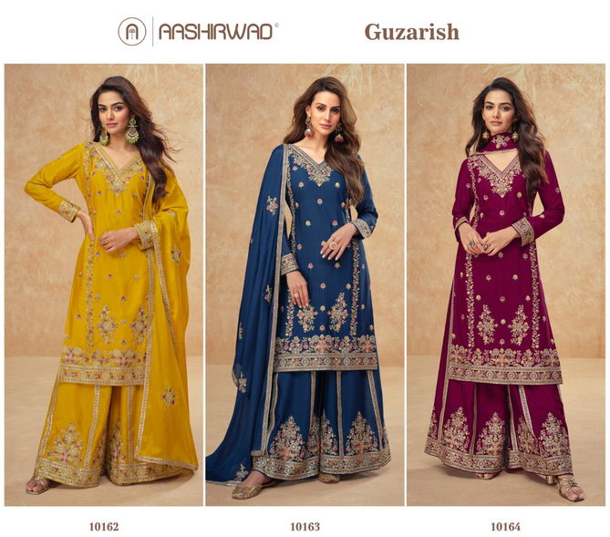 Guzarish By Aashirwad Designer Chinnon Silk Readymade Suits Orders In India