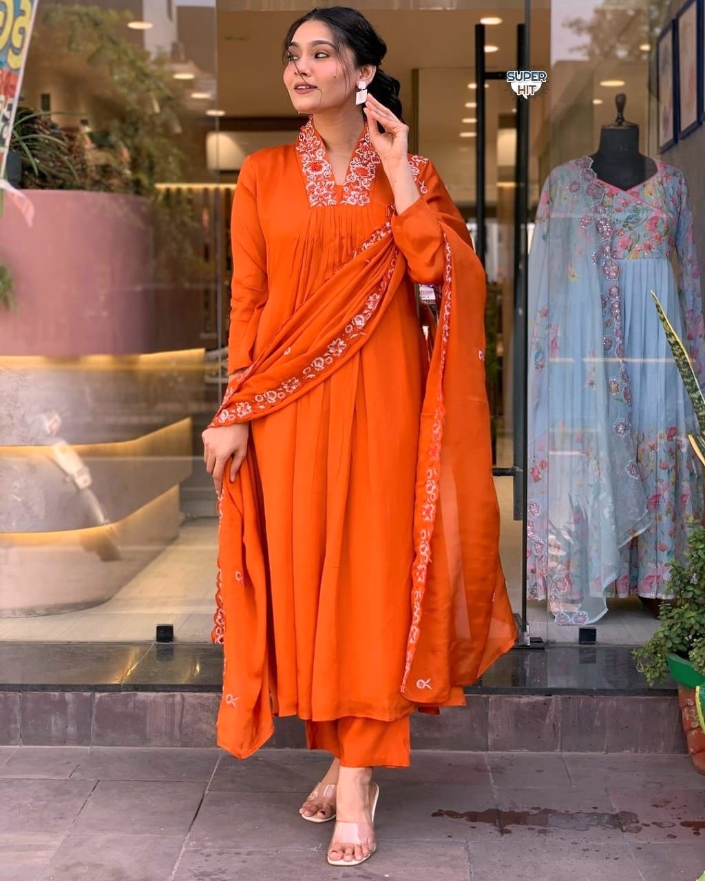 KF Kalaai Dark Orange Cotton Embroidery Kurti With Bottom Dupatta Orders In India